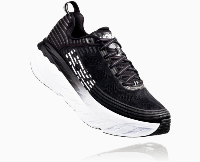 Hoka Restitusjon Sko Tilbud - HOKA ONE ONE Bondi 6 Dame Svart/Hvite [NO-08SYGF]